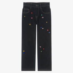 Girls Dark Blue Jewel Denim Jeans