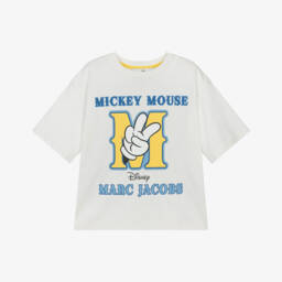 MARC JACOBS-تيشيرت قطن بتصميم ميكي ماوس وعلامة السلام لون أبيض | Childrensalon
