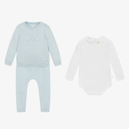 Marie-Chantal-Baby Boys Blue Cotton Knit Trouser Set  | Childrensalon