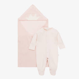 Marie-Chantal-Girls Pink Pima Cotton Babysuit Set  | Childrensalon