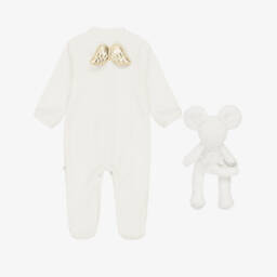 Marie-Chantal-Подарочный комбинезон Ангел кремовый велюровый и игрушка-мышка | Childrensalon