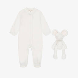 Marie-Chantal-Подарочный комбинезон Ангел кремовый велюровый и игрушка-мышка | Childrensalon