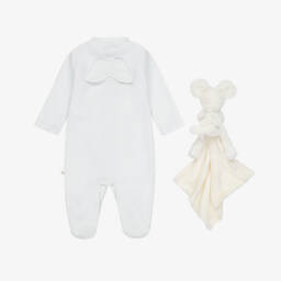 Marie-Chantal-Pale Blue Velour Babygrow & Comforter Gift Set | Childrensalon