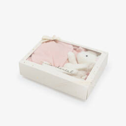 Marie-Chantal-Pale Pink Velour Angel Babygrow & Toy Mouse Gift Set | Childrensalon