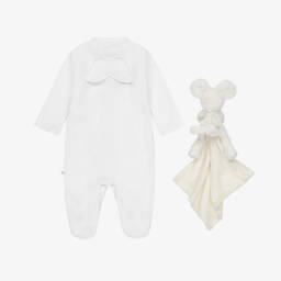 Marie-Chantal-White Velour Babygrow & Comforter Gift Set | Childrensalon