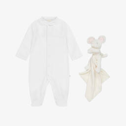 Marie-Chantal-White Velour Babygrow & Comforter Gift Set | Childrensalon