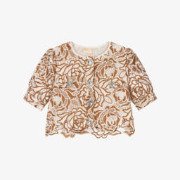 Girls Brown & Ivory Guipure Lace Blouse