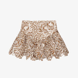 Girls Brown & Ivory Guipure Lace Skirt