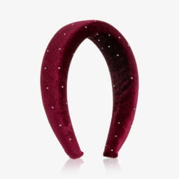 Girls Burgundy Red Velvet Padded Hairband with Diamanté