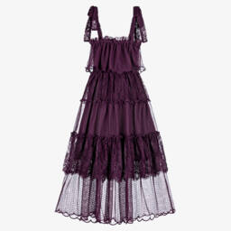 Marlo Kids-Girls Dark Purple Tulle Tiered Lace Maxi Dress | Childrensalon