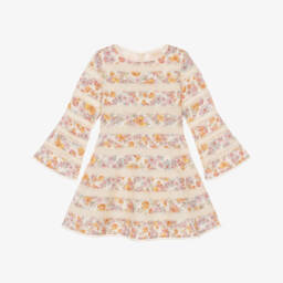 Girls Ivory Cotton Floral Dress with Lace Details