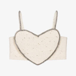 Топ кремовый из твида в форме сердца для девочек