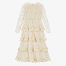 Marlo Kids-فستان ماكسي بطبقات وكسرات لون عاجي | Childrensalon