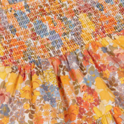 Marlo Kids-Girls Orange Cotton Floral Halterneck Dress with Ric Rac Trim | Childrensalon