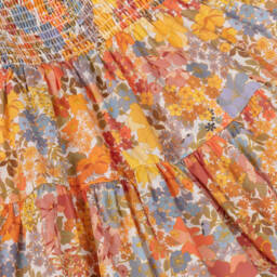 Marlo Kids-Girls Orange Cotton Floral Halterneck Dress with Ric Rac Trim | Childrensalon