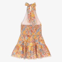 Marlo Kids-Girls Orange Cotton Floral Halterneck Dress with Ric Rac Trim | Childrensalon