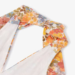 Marlo Kids-Girls Orange Cotton Floral Halterneck Dress with Ric Rac Trim | Childrensalon