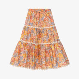Marlo Kids-Girls Orange Cotton Floral Maxi Skirt | Childrensalon