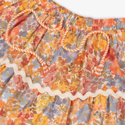Marlo Kids-Girls Orange Cotton Floral Maxi Skirt | Childrensalon
