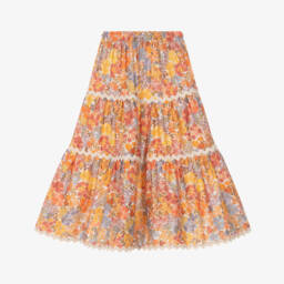 Marlo Kids-Girls Orange Cotton Floral Maxi Skirt | Childrensalon