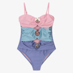 Marlo Kids-Girls Pink, Blue & Purple Swimsuit with Gold Starfish | Childrensalon