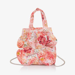 Сумка розовая с цветочным принтом и внутренним карманом для девочек (14см)