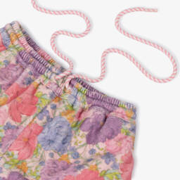 Marlo Kids-Girls Pink Floral Towelling Shorts with Fringing | Childrensalon
