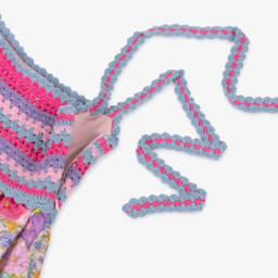 Marlo Kids-Girls Pink & Purple Cotton Floral Crochet & Poplin Dress | Childrensalon