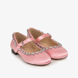 Marlo Kids-Girls Pink Satin Shoes with Sparkly Trim | Childrensalon