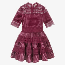 Marlo Kids-Girls Plum Purple Lace & Velour Dress | Childrensalon