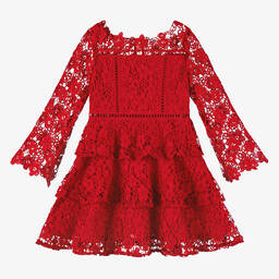 Marlo Kids-فستان دانتيل لون أحمر | Childrensalon