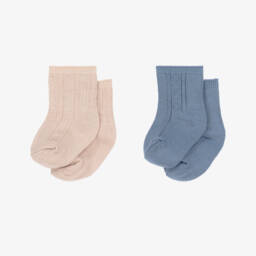 Mayoral Newborn-Baby Boys Beige & Blue Cotton Socks (2 Pack) | Childrensalon