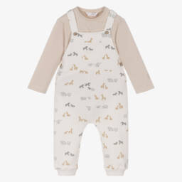 Mayoral Для новорожденных-Комплект с полукомбинезоном бежевый с сафари-животными из хлопка для малышей | Childrensalon