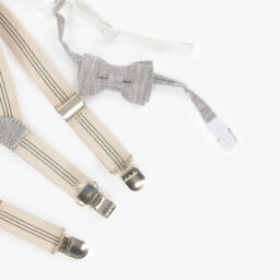 Mayoral-Baby Boys Beige & Grey Braces & Bow Tie Set | Childrensalon