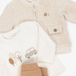 Mayoral Newborn-Baby Boys Beige & Ivory Cotton Tracksuit Set | Childrensalon