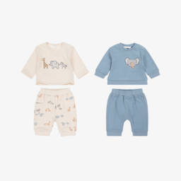 Mayoral Newborn-Baby Boys Blue & Beige Safari Animal Tracksuits (2 Pack) | Childrensalon