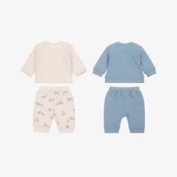 Mayoral Newborn-Baby Boys Blue & Beige Safari Animal Tracksuits (2 Pack) | Childrensalon