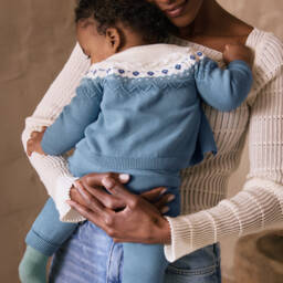 Mayoral Newborn-Baby Boys Blue Cotton Knit Cardigan & Trouser Set | Childrensalon