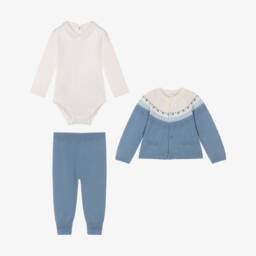 Mayoral Newborn-Baby Boys Blue Cotton Knit Cardigan & Trouser Set | Childrensalon
