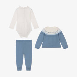 Mayoral Newborn-Baby Boys Blue Cotton Knit Cardigan & Trouser Set | Childrensalon