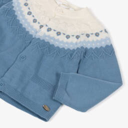 Mayoral Newborn-Baby Boys Blue Cotton Knit Cardigan & Trouser Set | Childrensalon