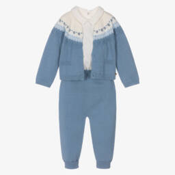Mayoral Newborn-Baby Boys Blue Cotton Knit Cardigan & Trouser Set | Childrensalon