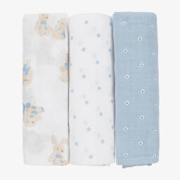 Mayoral-لفافات موسلين قطن لون أزرق فاتح للمواليد (عدد 3) | Childrensalon