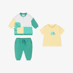 Mayoral Newborn-Baby Boys Green Dino Cotton Tracksuit Set | Childrensalon