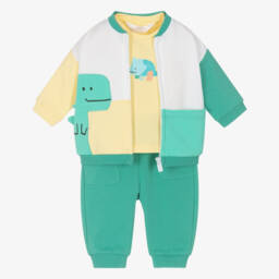 Mayoral Newborn-Baby Boys Green Dino Cotton Tracksuit Set | Childrensalon