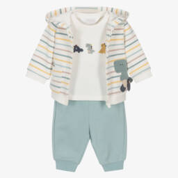 Mayoral Newborn-Baby Boys Green & Ivory Cotton Dinosaur Tracksuit Set | Childrensalon