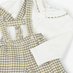 Mayoral Newborn-Baby Boys Ivory & Green Checked Shorts Set | Childrensalon