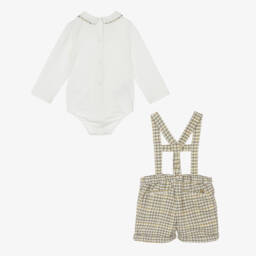 Mayoral Newborn-Baby Boys Ivory & Green Checked Shorts Set | Childrensalon