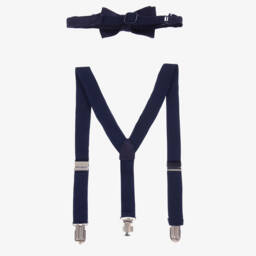 Mayoral-Baby Boys Navy Blue Braces & Bow Tie Set | Childrensalon