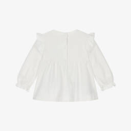 Mayoral Newborn-Baby Girl Ivory Cotton Top with Teddy Motif | Childrensalon